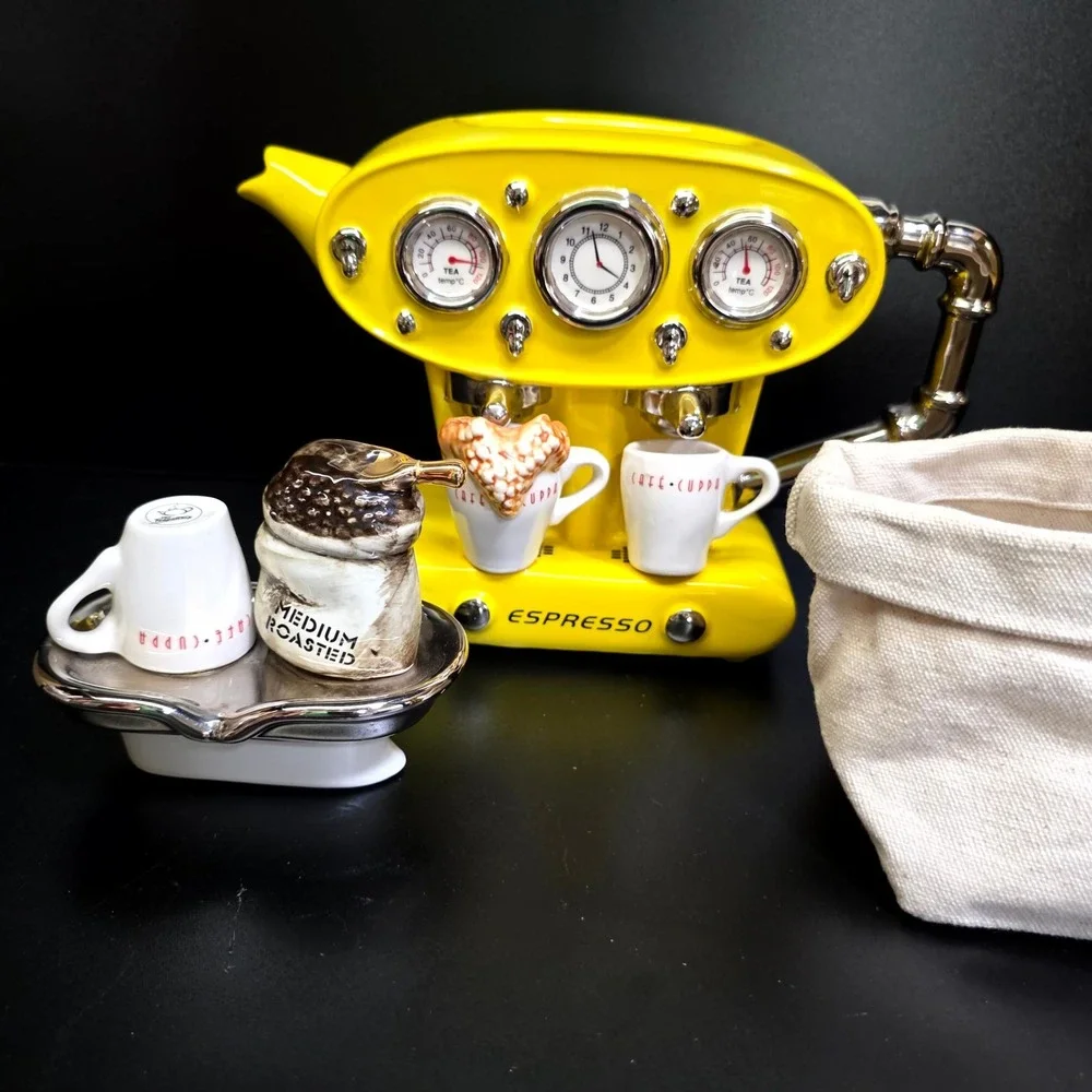 The Teapottery Espresso Machine Teapot Large Yellow Limited Edition 16/500